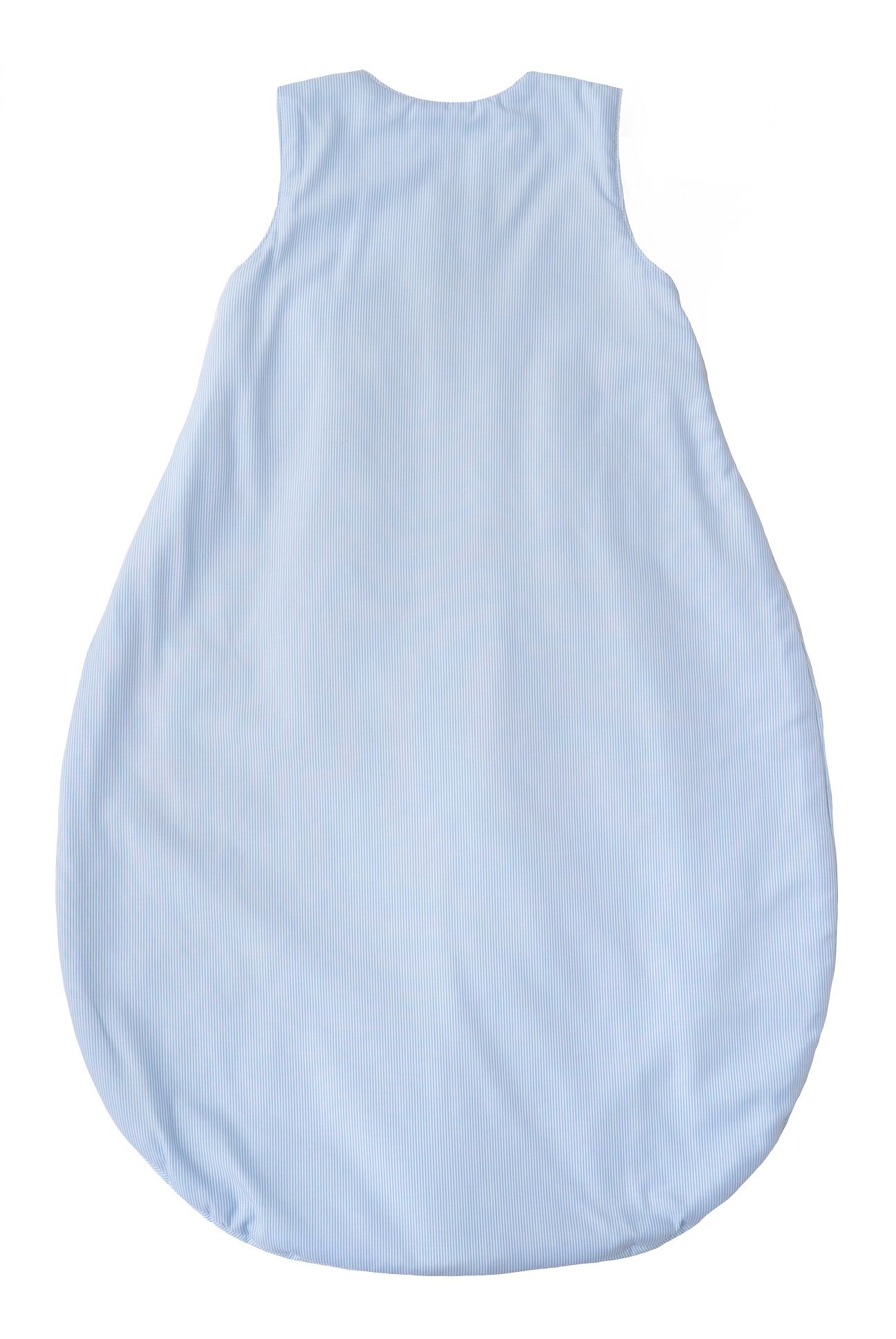 Hellblauer Schlafsack, Ansicht von hinten. Einfarbig, ohne Details.