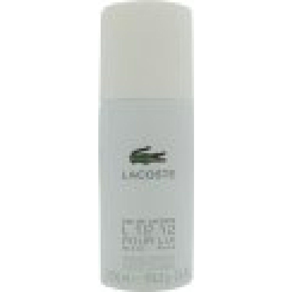 Weißes Deospray mit grünem Krokodil-Logo. Text: Eau de Lacoste L.12.12 Pour Lui Blanc, Deodorant Spray.