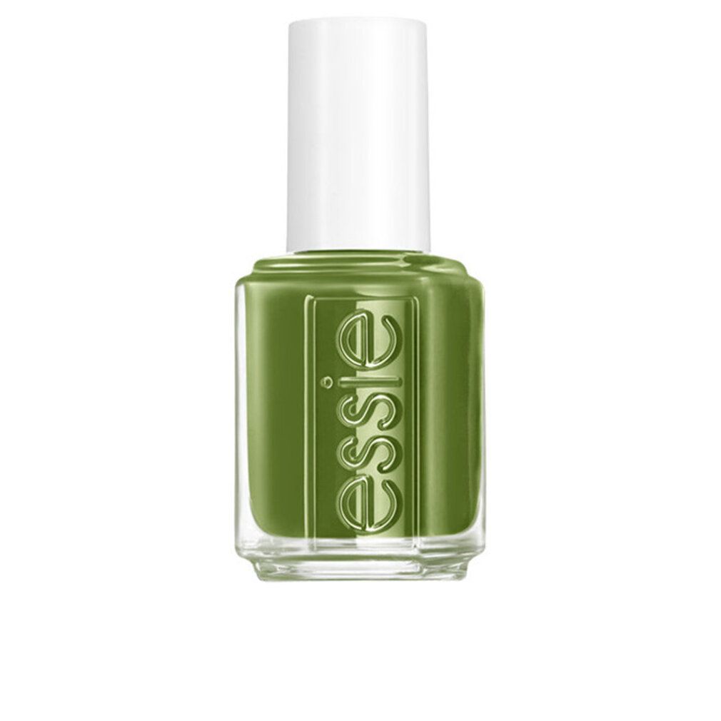 Essie Nagellack, Farbton Willow In The. Flasche mit weißem Deckel. Grüner Lack. Essie-Logo auf der Vorderseite.