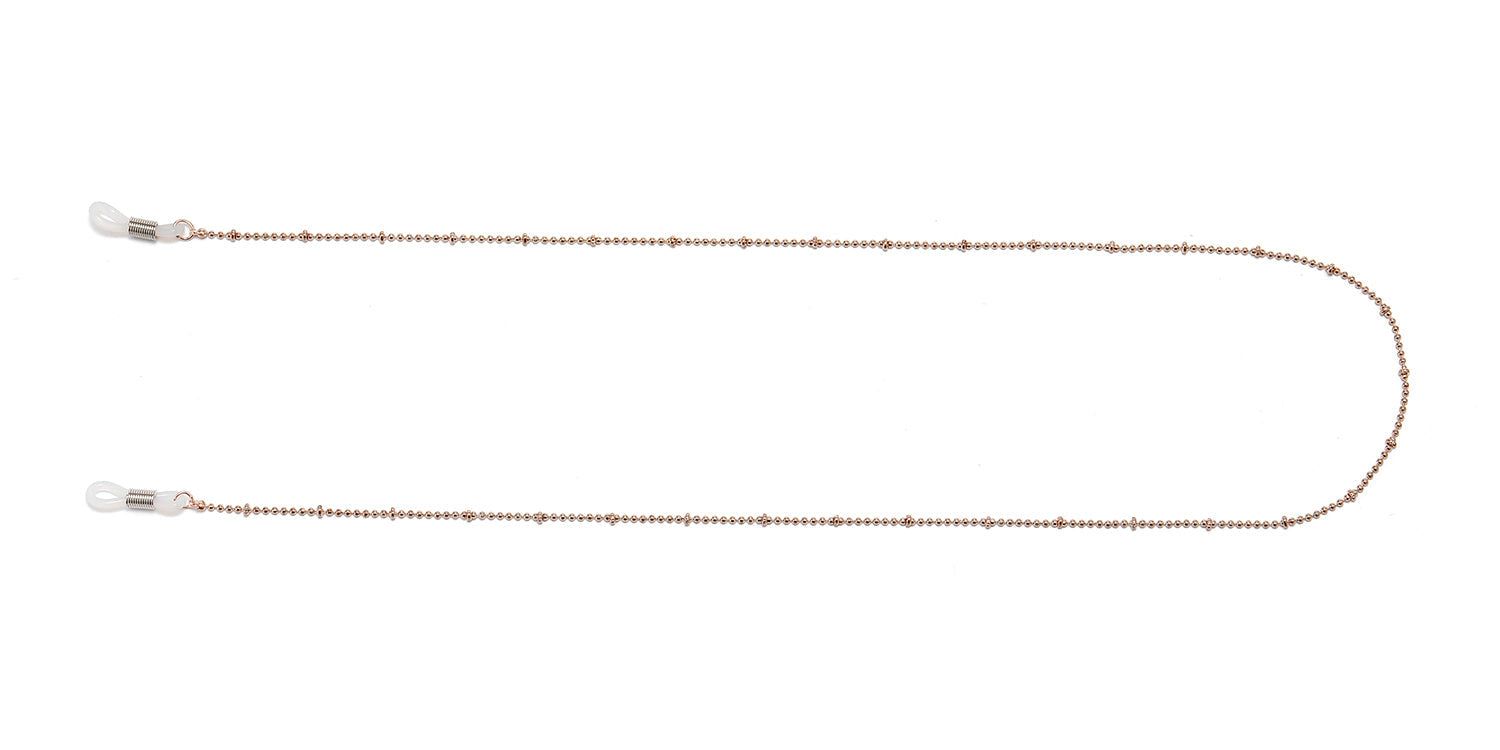Brillenkette mit Kugelgliedern und Silikon-Schlaufen. Hellgrau. Ansicht von oben.