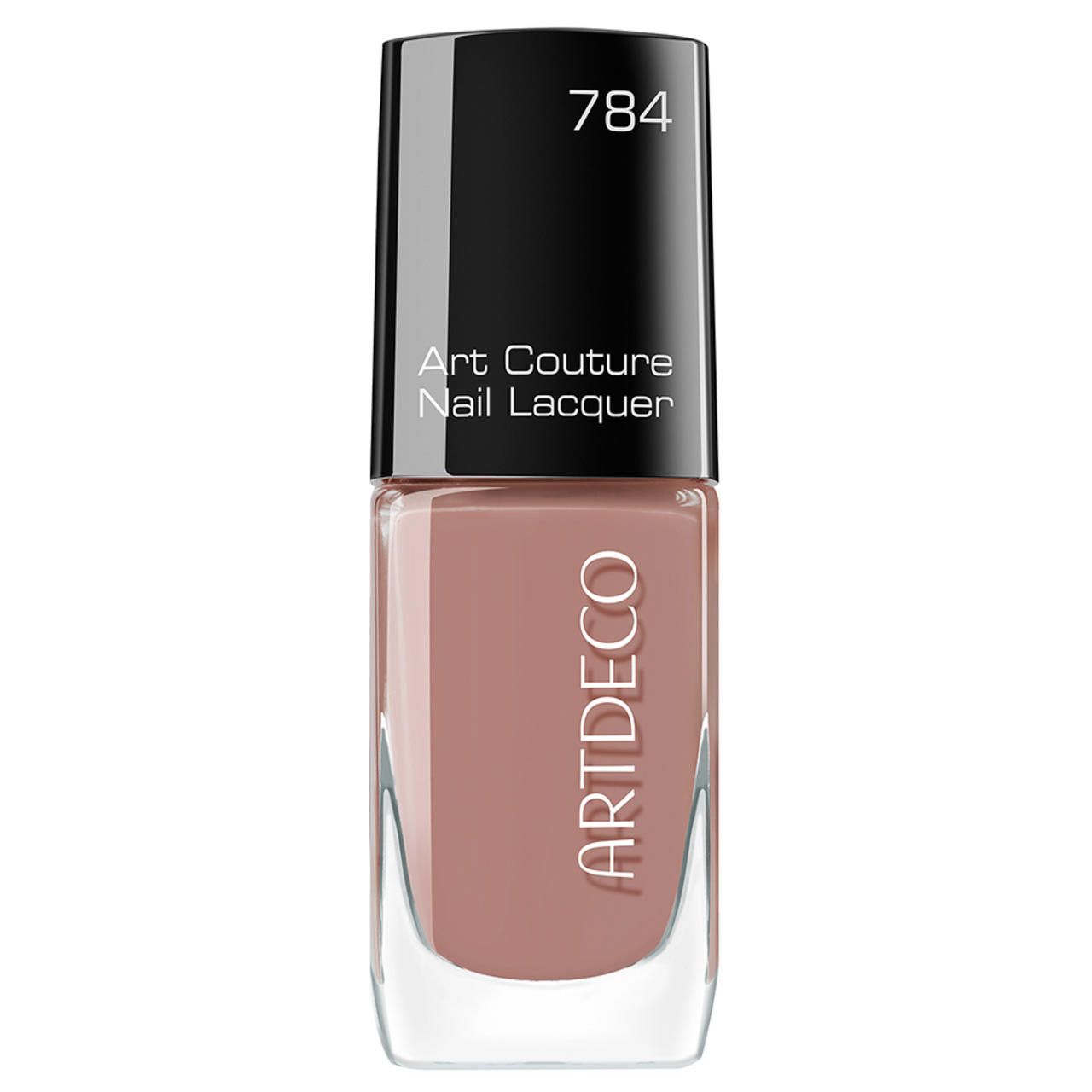 Nagellackflasche, Farbe 784, mit schwarzem Deckel. Aufschrift: Art Couture Nail Lacquer und ARTDECO.