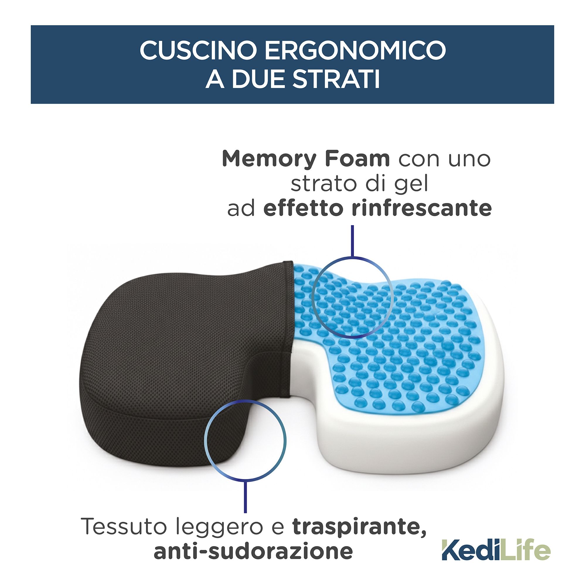 KediLife Ergonomisches Sitzkissen - Sitzkissen Bürostuhl und Autositz aus Memory Schaum