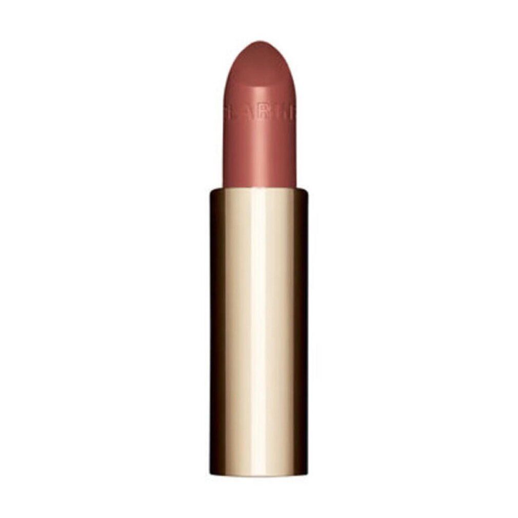 Lippenstift mit goldfarbener Hülse. Der Lippenstift ist rosa. Auf dem Lippenstift ist der Markenname eingraviert.