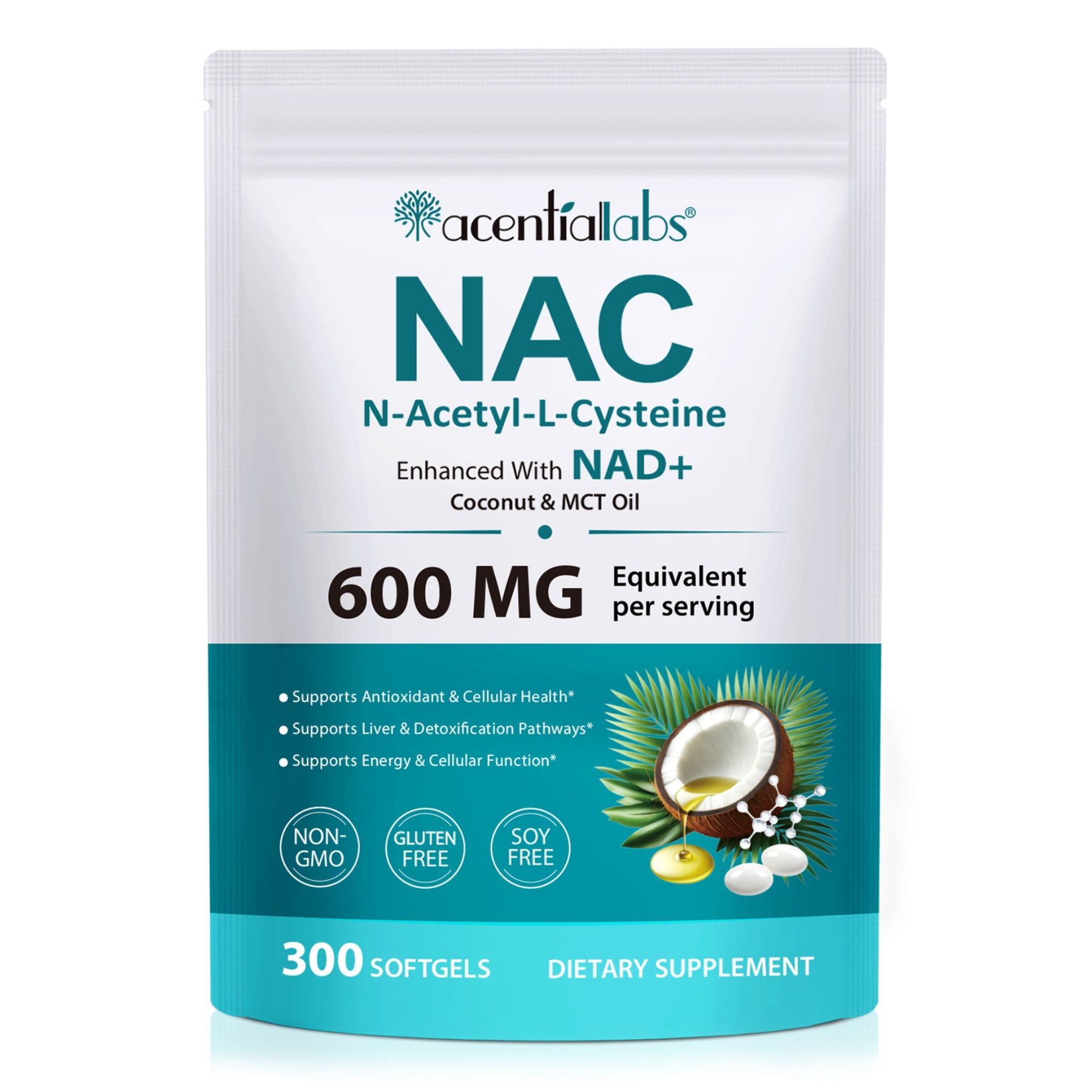 Acentiallabs NAC N-Acetyl L-Cysteine Aminosäure Softgels Hochdosiert Immunsystem