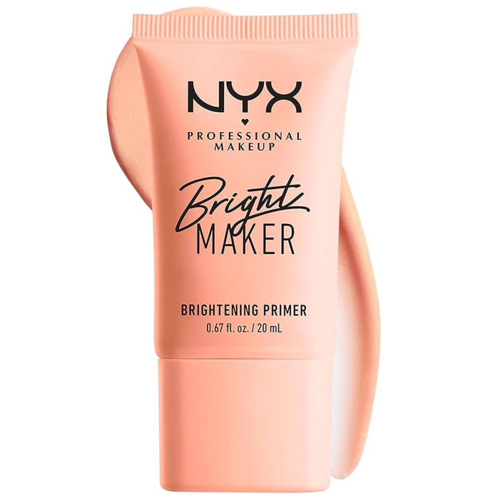 Rosa Tube mit Aufschrift NYX Bright Maker. Daneben ein Klecks Primer. 0.67 fl. oz. / 20 mL.
