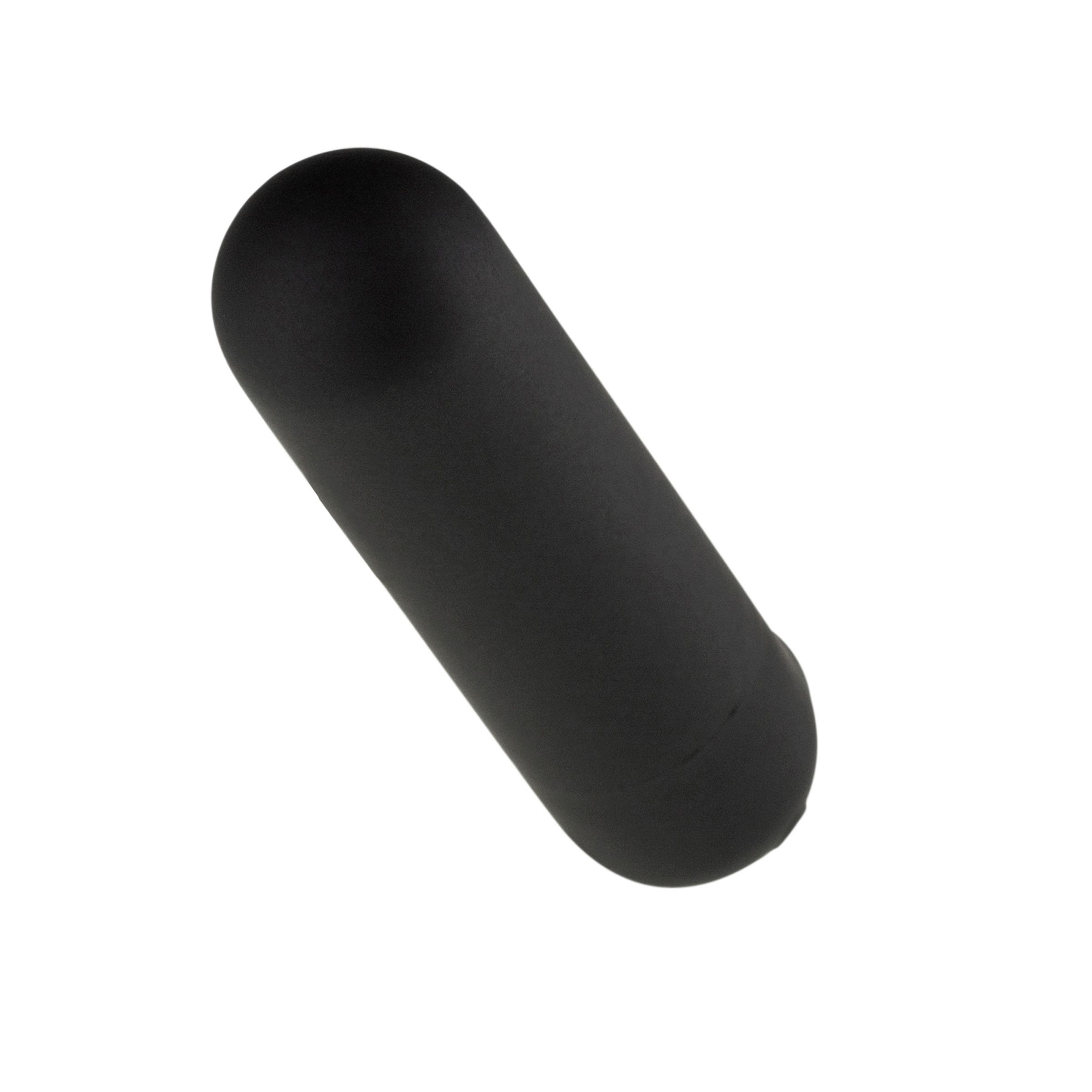 Schwarzes, zylindrisches Produkt mit abgerundeten Enden. Die Oberfläche ist matt.