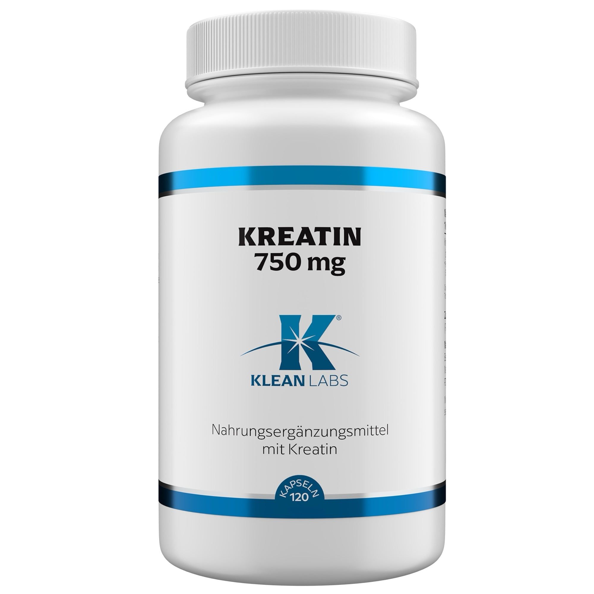 Dose Klean Labs Kreatin 750 mg mit Fokus auf die Vorteile: vegan, Markenrohstoff.