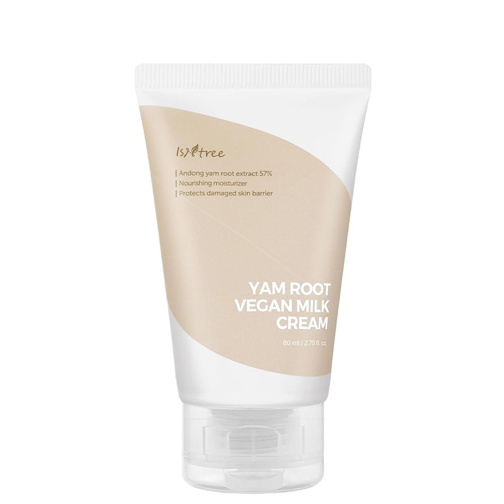ISNTREE Yam Root Vegan Milk Cream Tube mit klarem Klappdeckel.