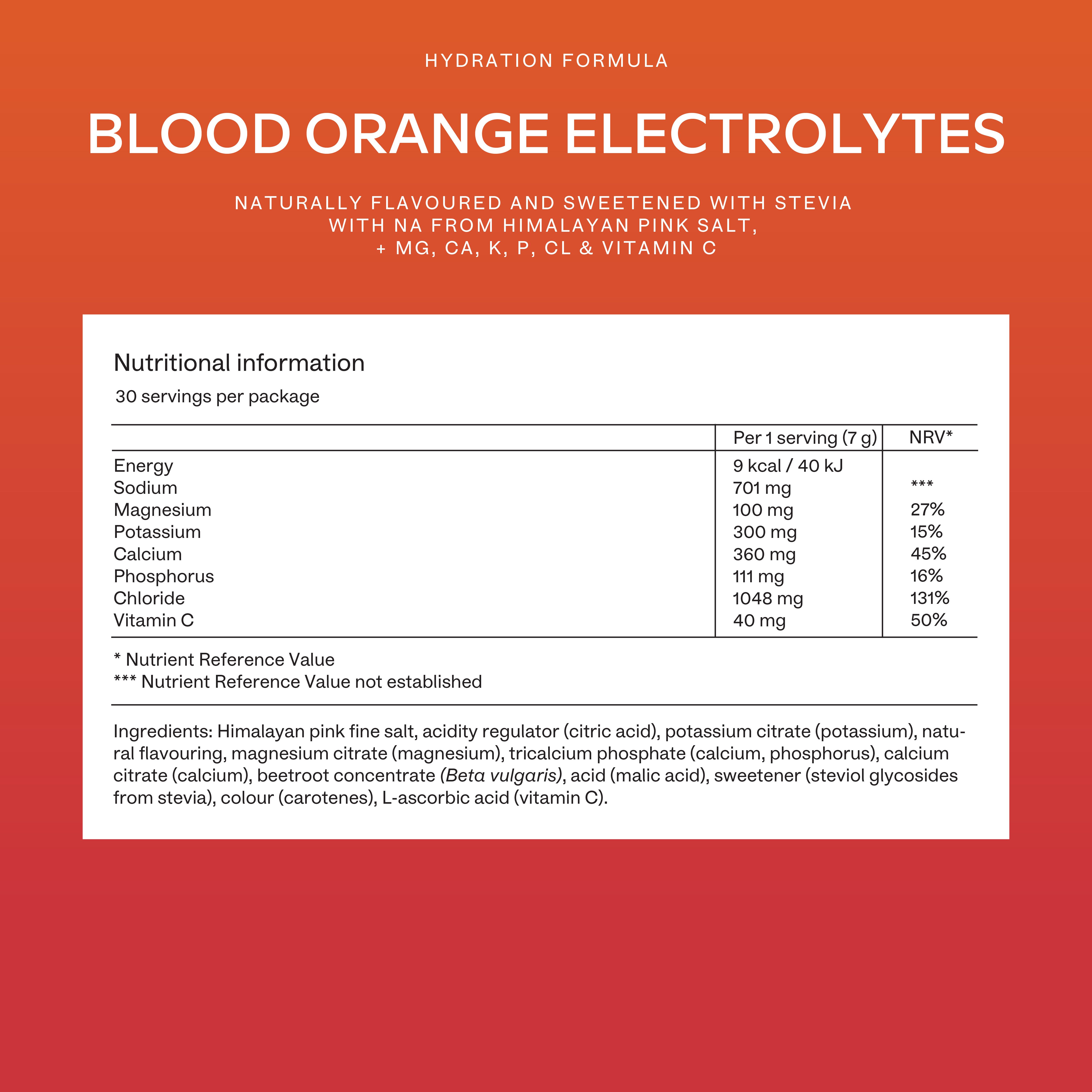 AAVALABS Elektrolyt Pulver Nährwertangaben, Blutorange.