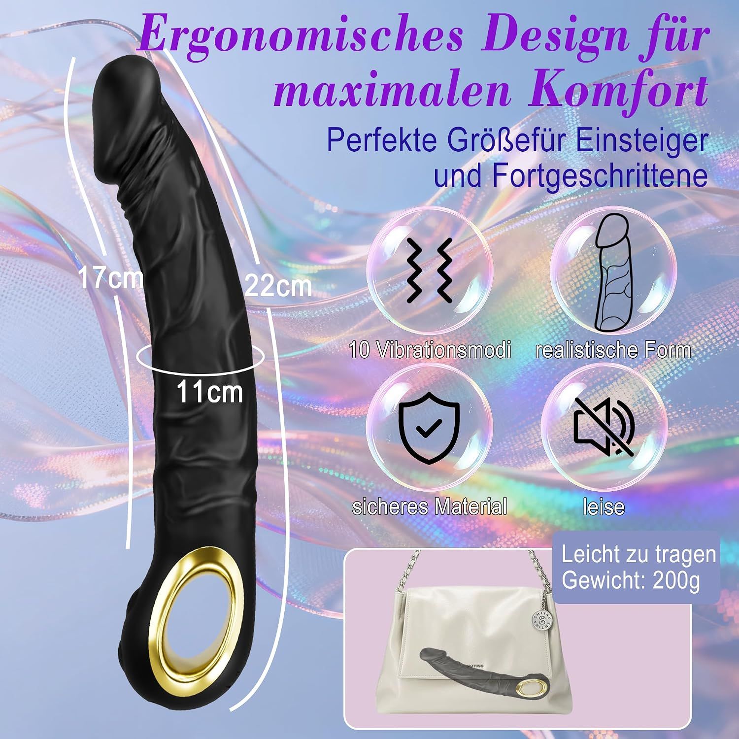 Laphwing Silikon-Vibrator mit Rückholring, 22 cm