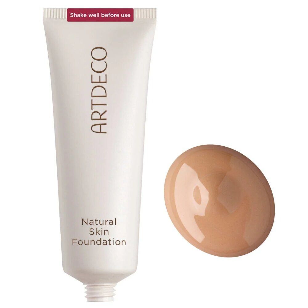 Artdeco Natural Skin Foundation mit einemSwatch in neutralem Mittelbeige.