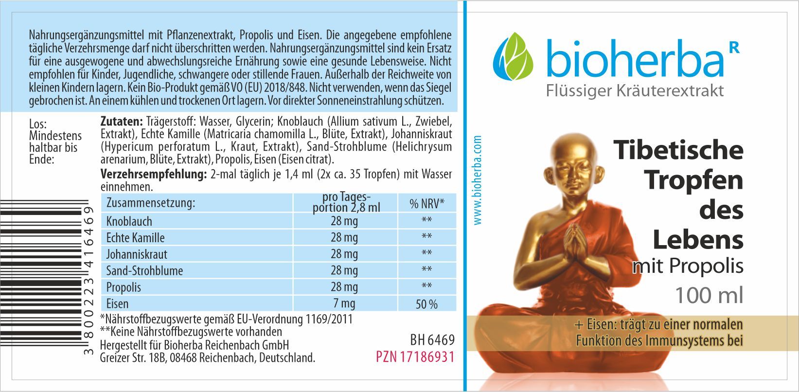 Bioherba Tibetische Tropfen des Lebens mit Propolis  Tinktur Extrakt