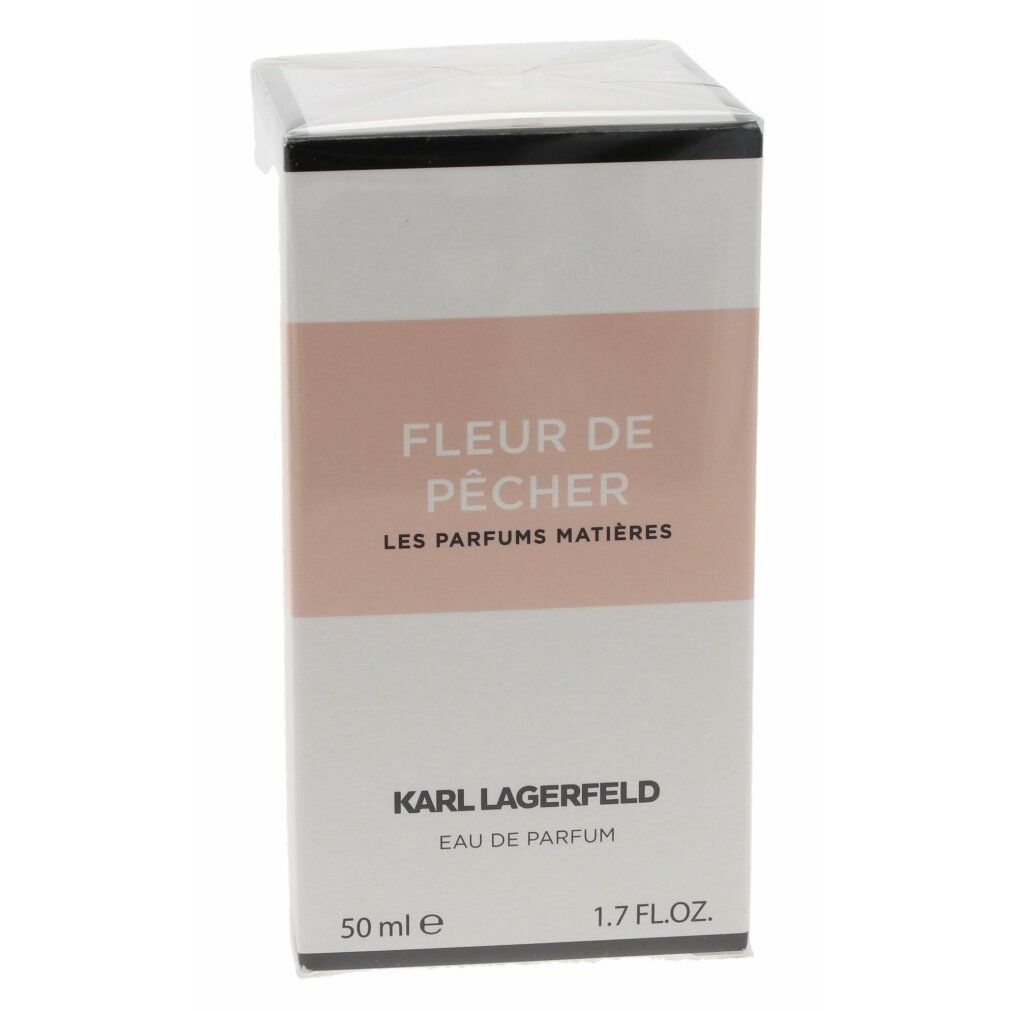 Fleur de Pêcher Verpackung. Weiß-rosa Design mit Schriftzug. Karl Lagerfeld Logo. 50 ml, 1.7 FL.OZ.