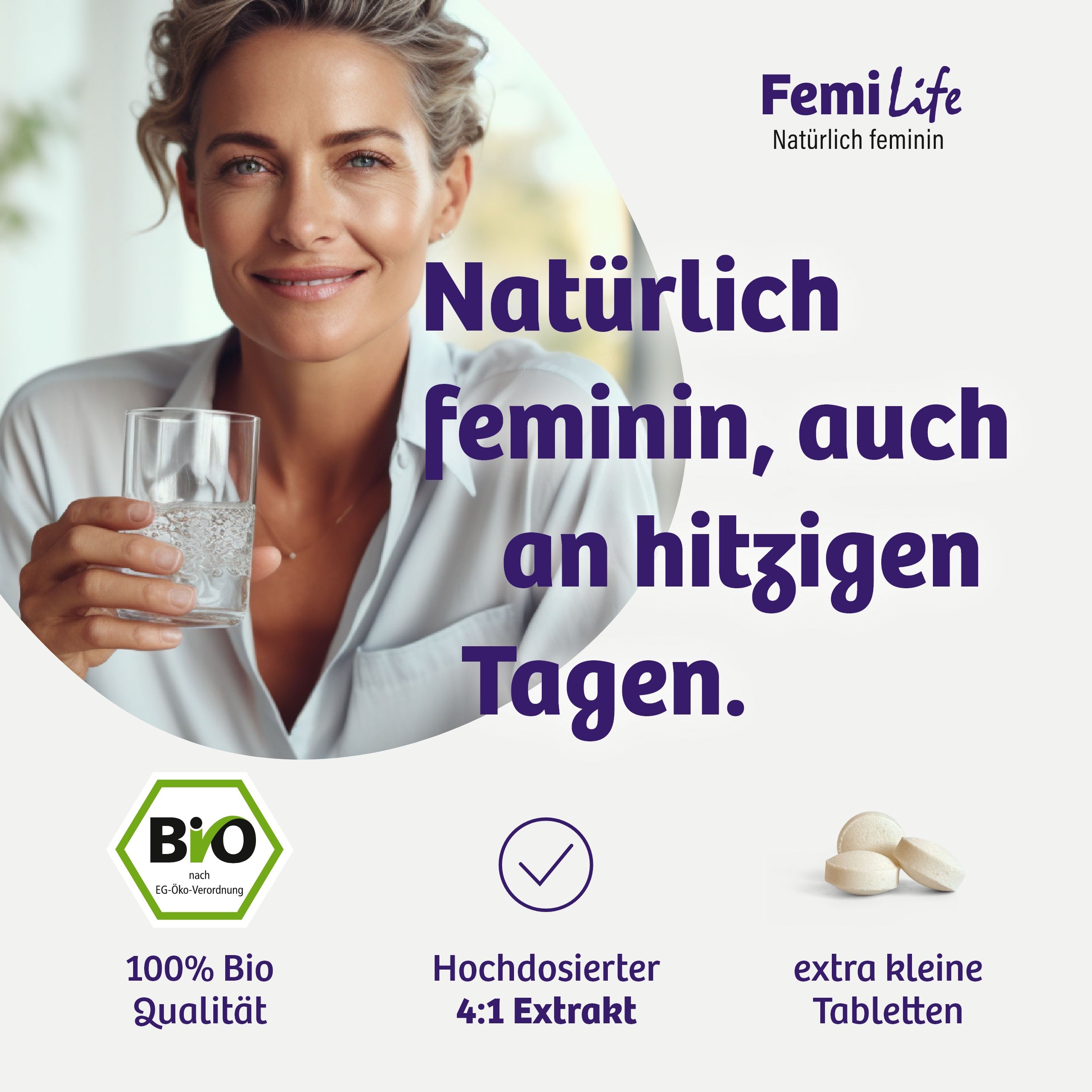 Tabletten, BIO-Qualität, 100% Bio, hochdosiert, extra kleine Tabletten, FemiLife.