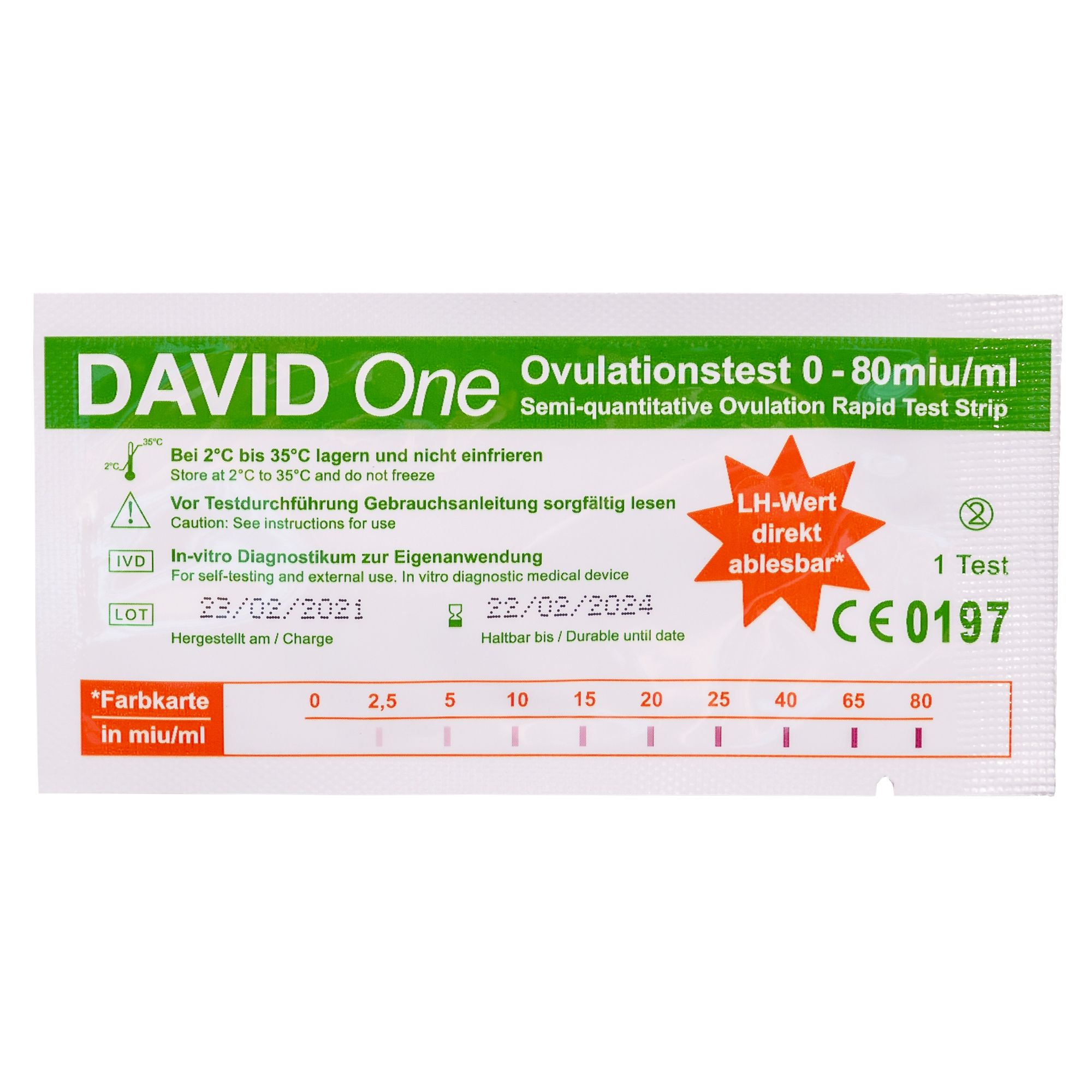 David One Ovulationstest Streifen 0-80 miu/ml mit LH Anzeige