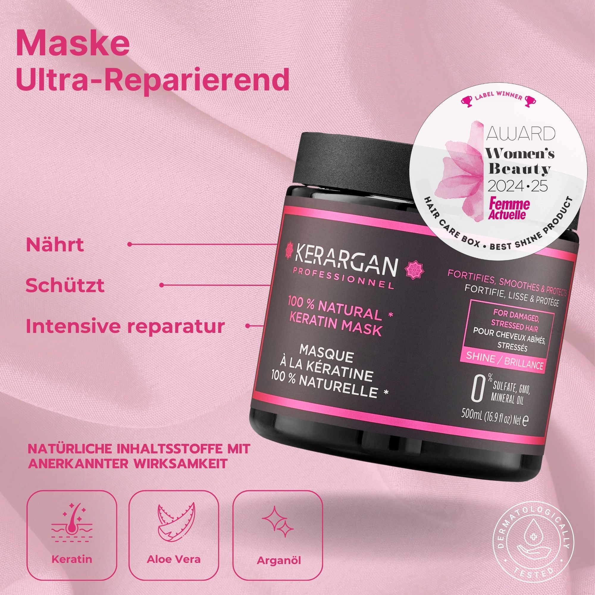Kerargan - Ultra reparierendes Set Shampoo, Spülung, Maske, Serum & Leave-In mit Keratin