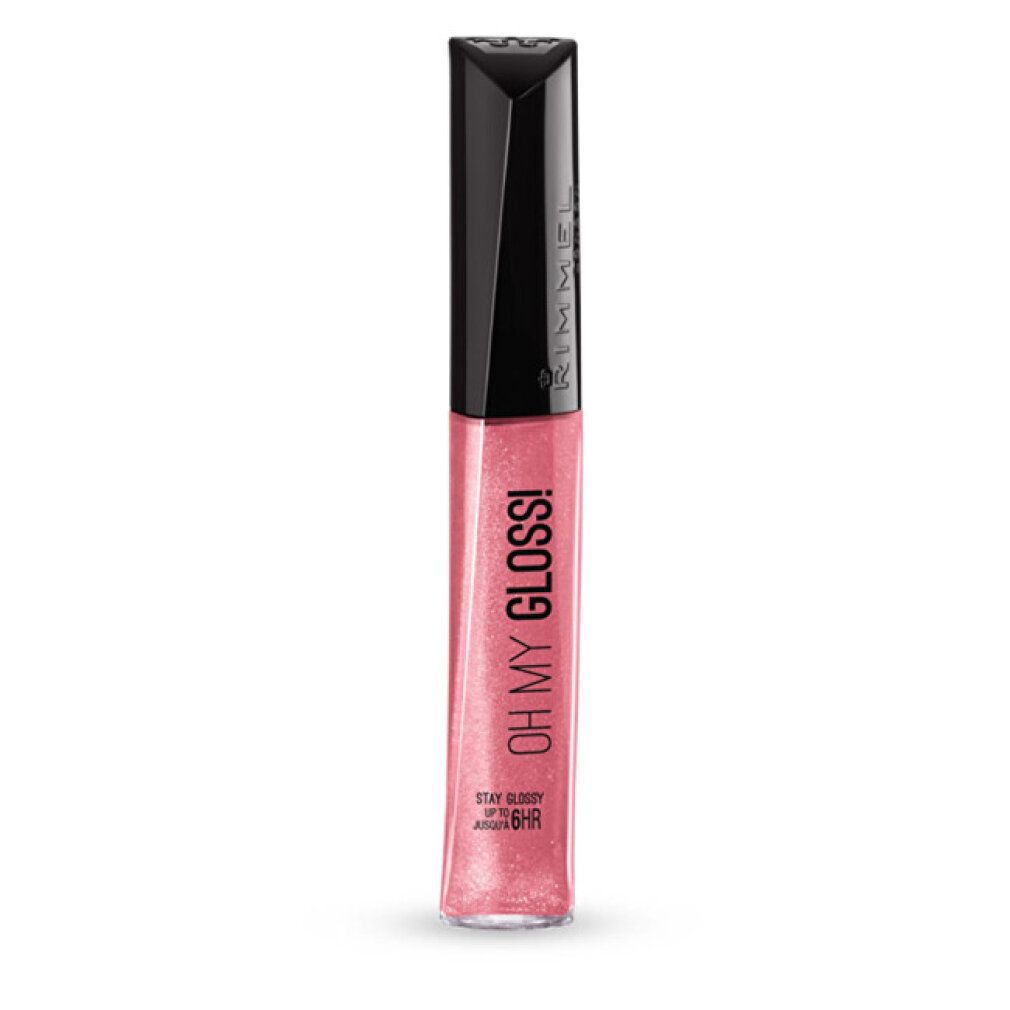 Lipgloss mit schwarzem Deckel. Aufschrift: OH MY GLOSS! Rosa Farbton. Aufschrift: STAY GLOSSY UP TO 6HR.