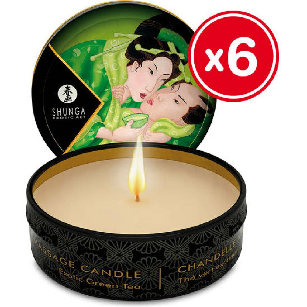 Shunga Massagekerze Zenitude/Grüner Tee, 6 Stück im Set.