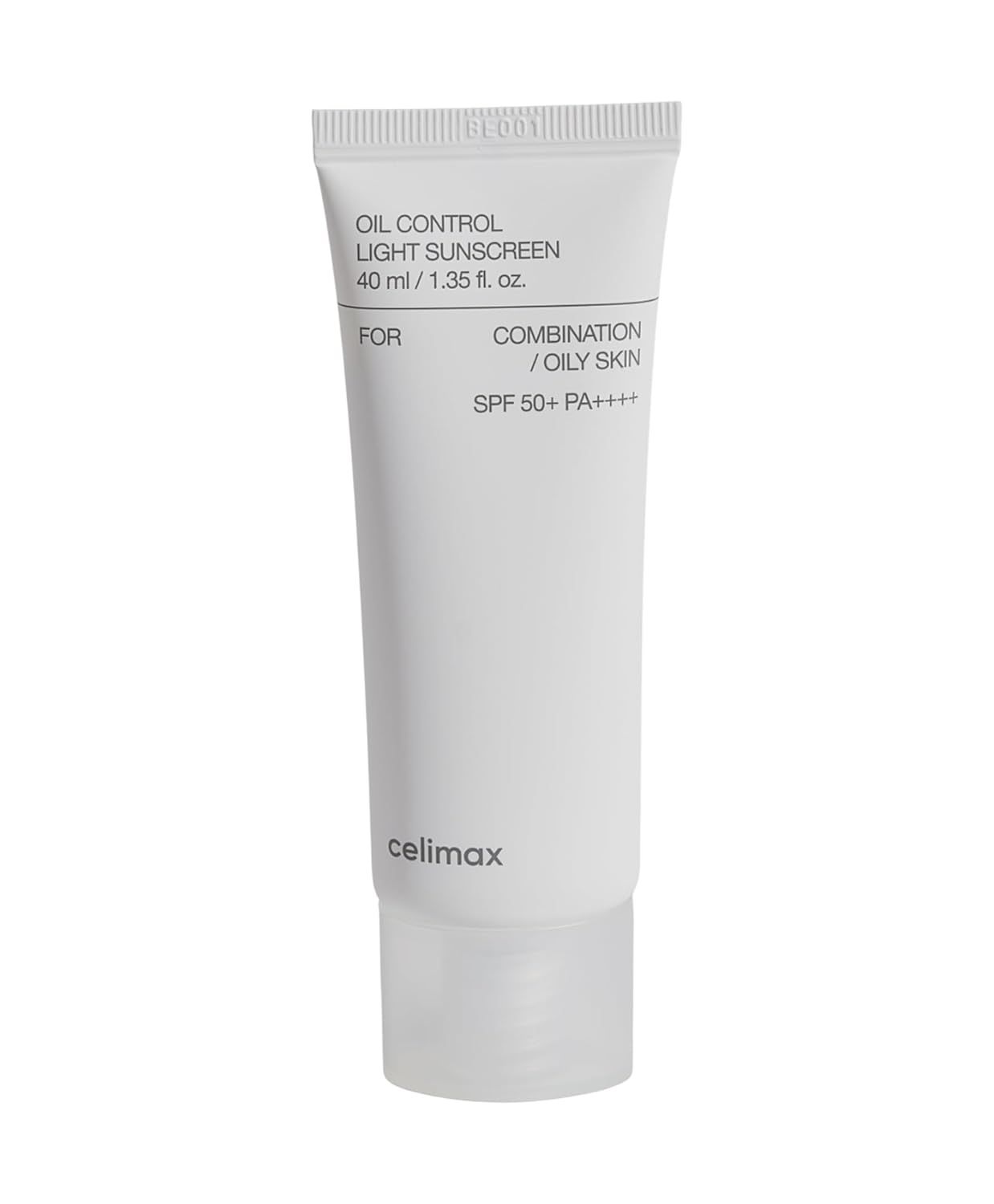 Weiße Tube mit Sonnenschutzmittel, SPF 50+ PA++++, für Mischhaut/fettige Haut.