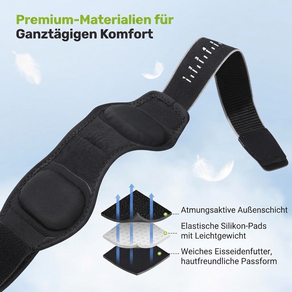 Schwarzer Armstützgurt mit Kompressionsskala.