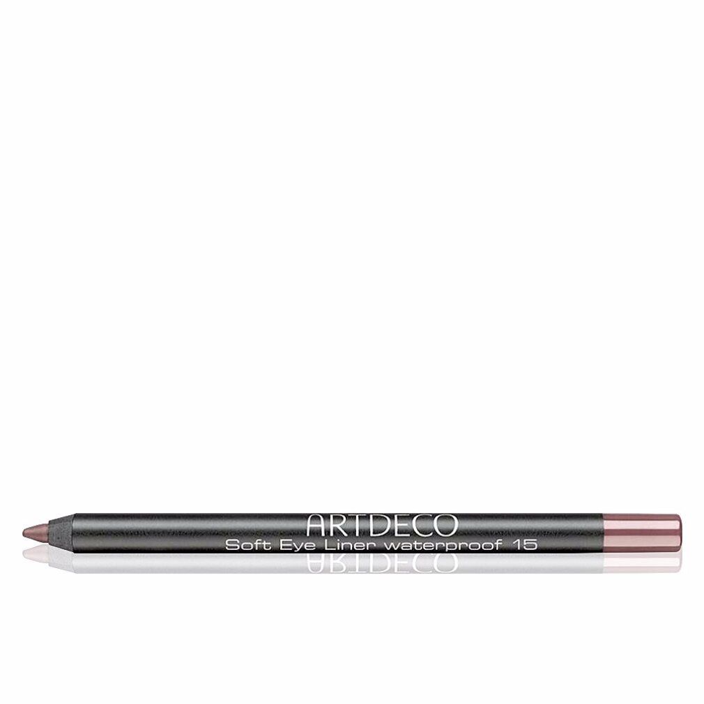 Artdeco Soft Eye Liner Waterproof 15. Dunkelbrauner Stift mit silberner Schrift. Spitze und Ende in Braun. Aufschrift: Soft Eye Liner Waterproof 15.