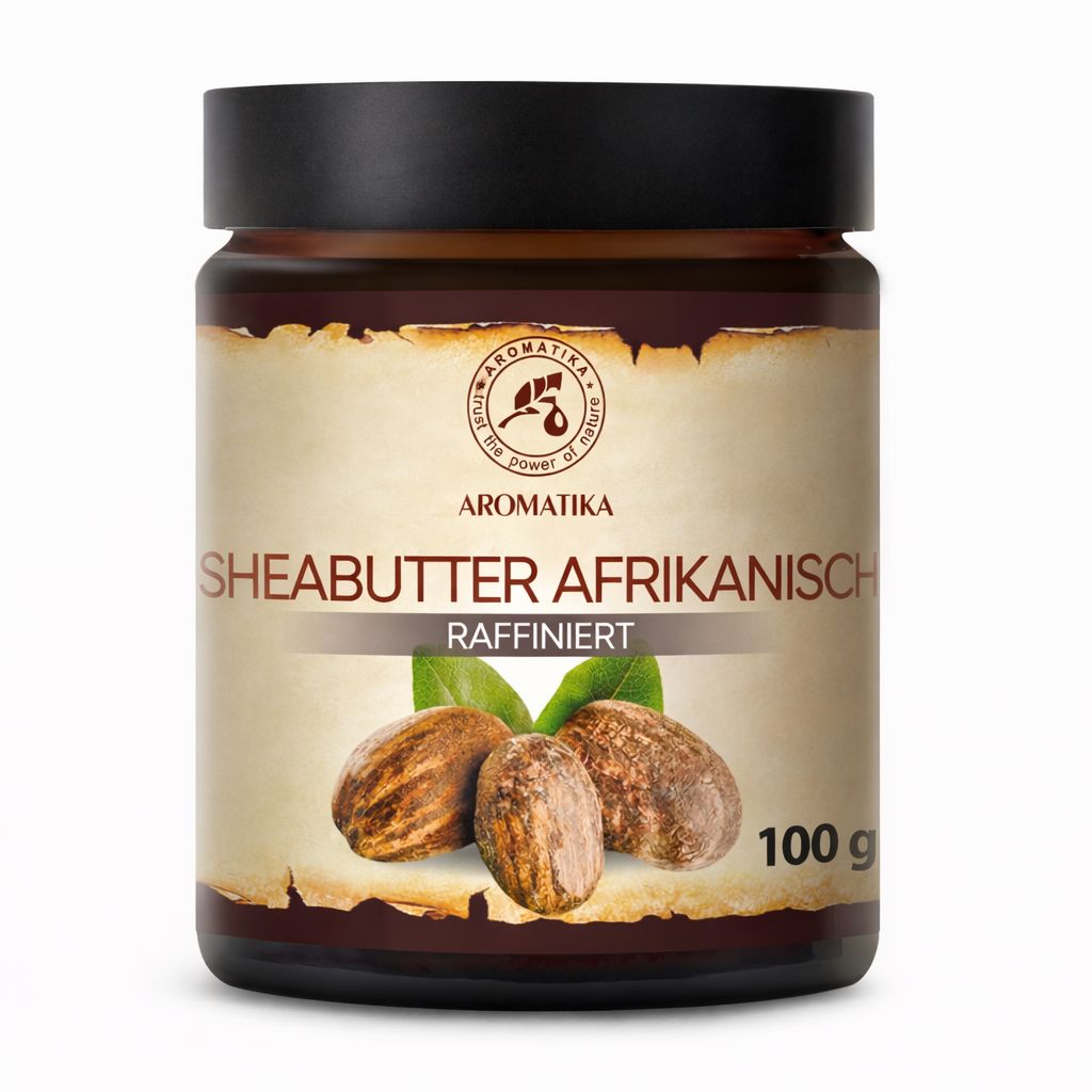 Glas mit AROMATIKA Sheabutter African, mit Produktinformationen.