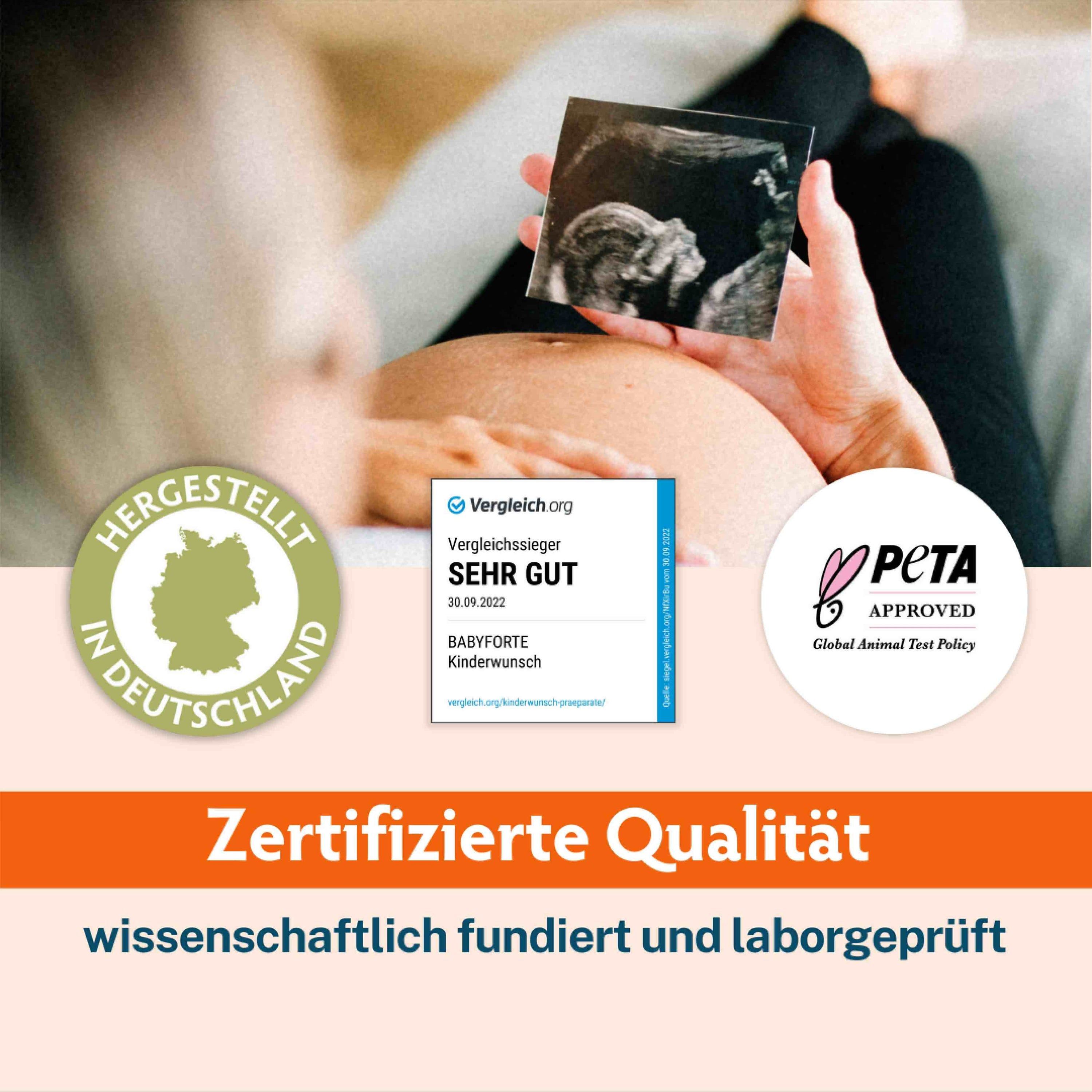 BabyFORTE Kinderwunsch: 180 Kapseln, 90 Tage. 100% Vegan Siegel.