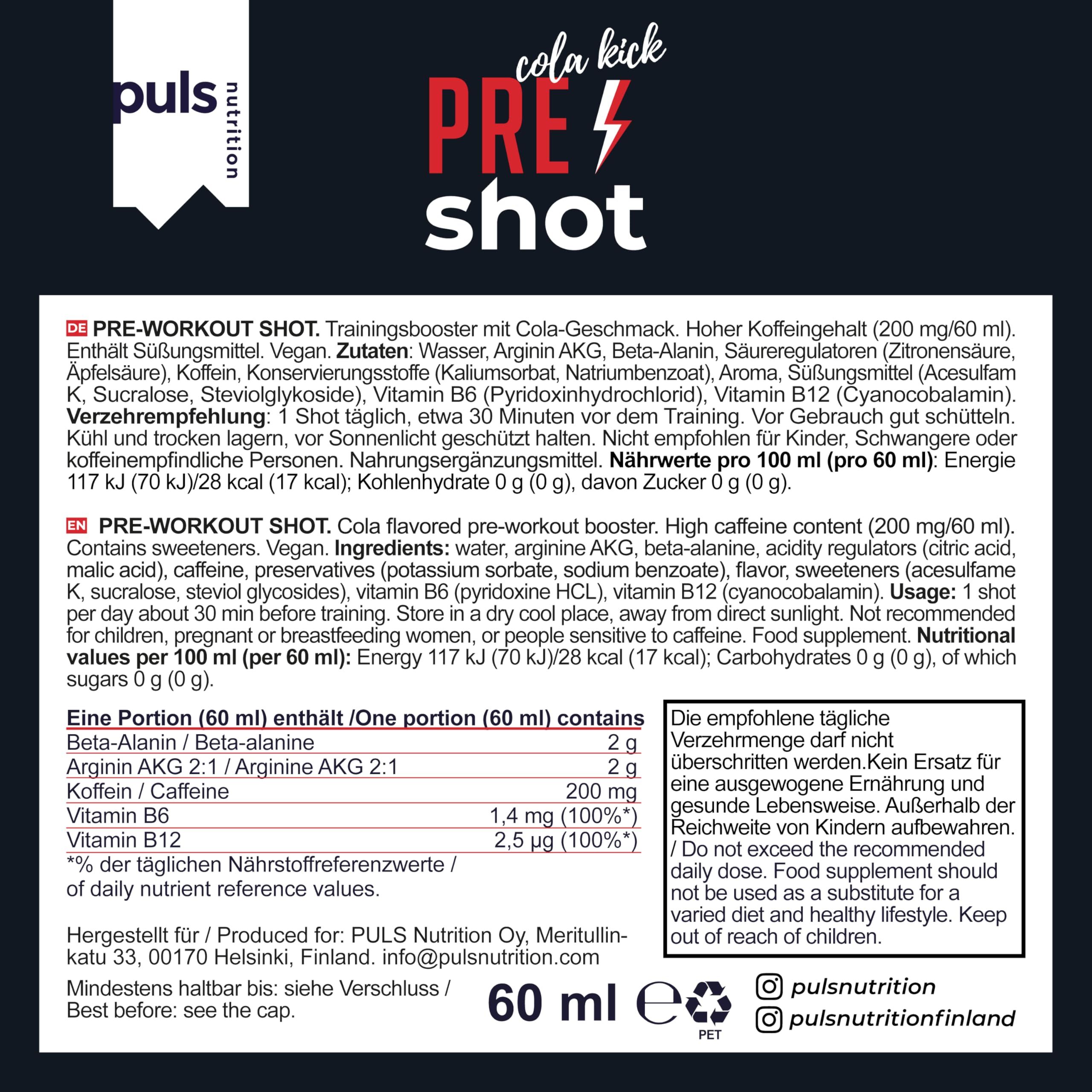 Puls Nutrition Pre Workout Shot Cola Kick