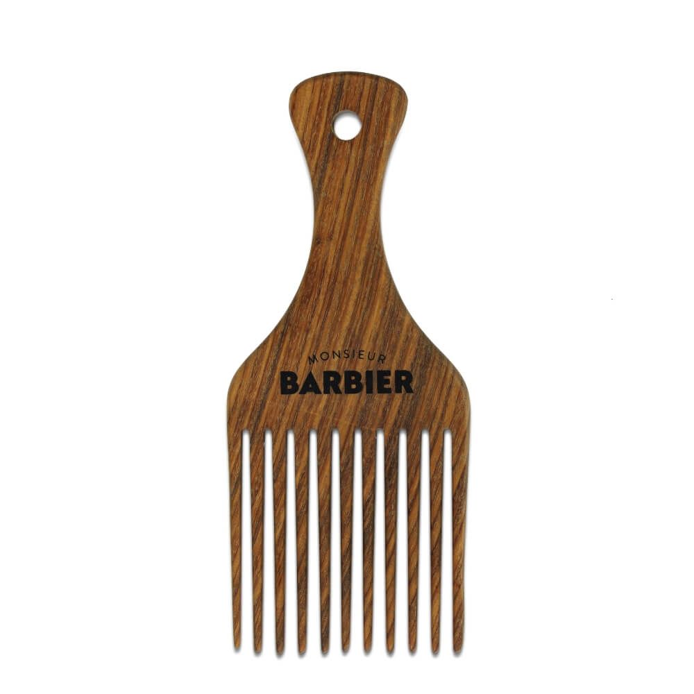 Afro-Styling-Kamm aus Sandelholz. Aufdruck: Monsieur BARBIER.
