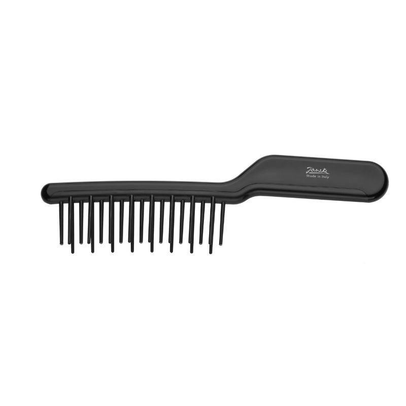 Schwarze Haarbürste mit Griff und Zinken. Auf dem Griff ist der Markenname Janeke und "Made in Italy" zu sehen.