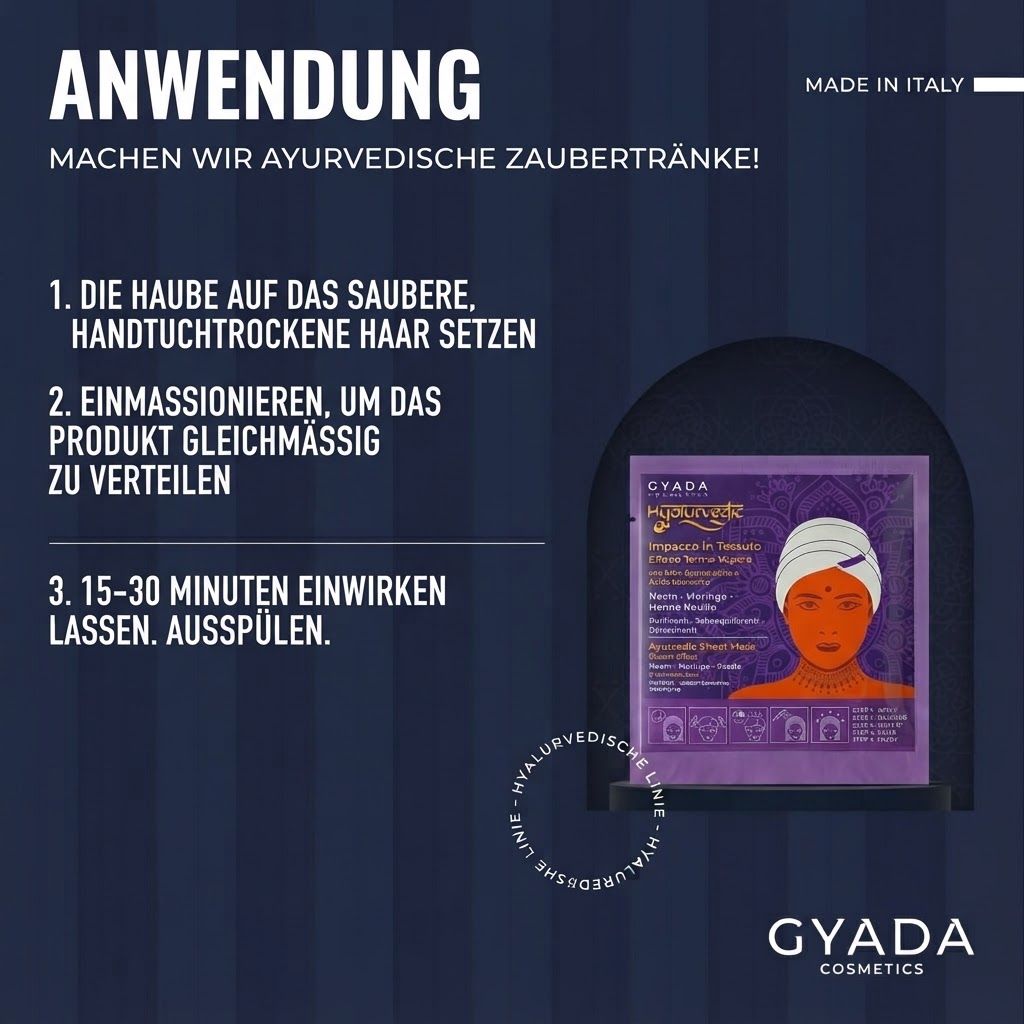 Gyada Cosmetics Hyalurvedic Tuchmaske mit Wärme-Effekt, mit ayurvedischen Kräutern und Hyaluronsäure.