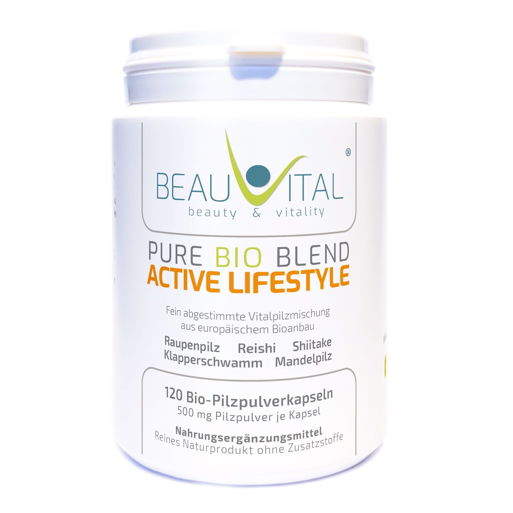 BEAUVITAL Active Lifestyle Kapseln mit EU Bio-Siegel und Pilzarten wie Cordyceps, Reishi, Shiitake.