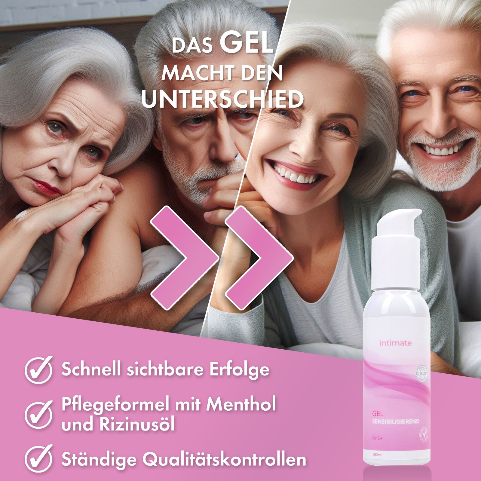 Paar mit INTIMATE sensibilisierendem Gel: von Traurigkeit zu Freude.