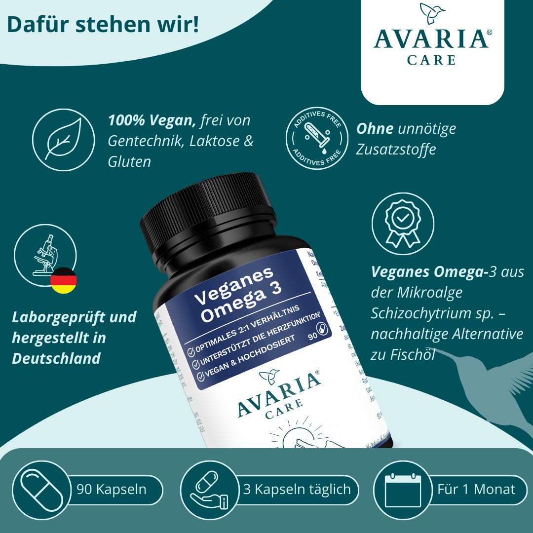 AVARIA CARE® Veganes Omega 3 – hochdosiert – 450mg EPA & 900mg DHA – life's® OMEGA