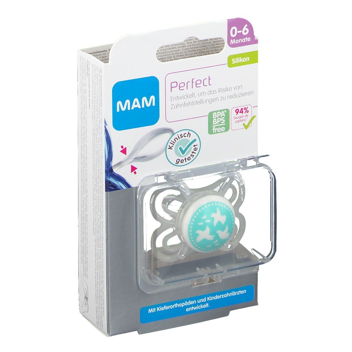 MAM Perfect Silikon 0-6 Monate Schnuller (Farbe/Motiv nicht wählbar)