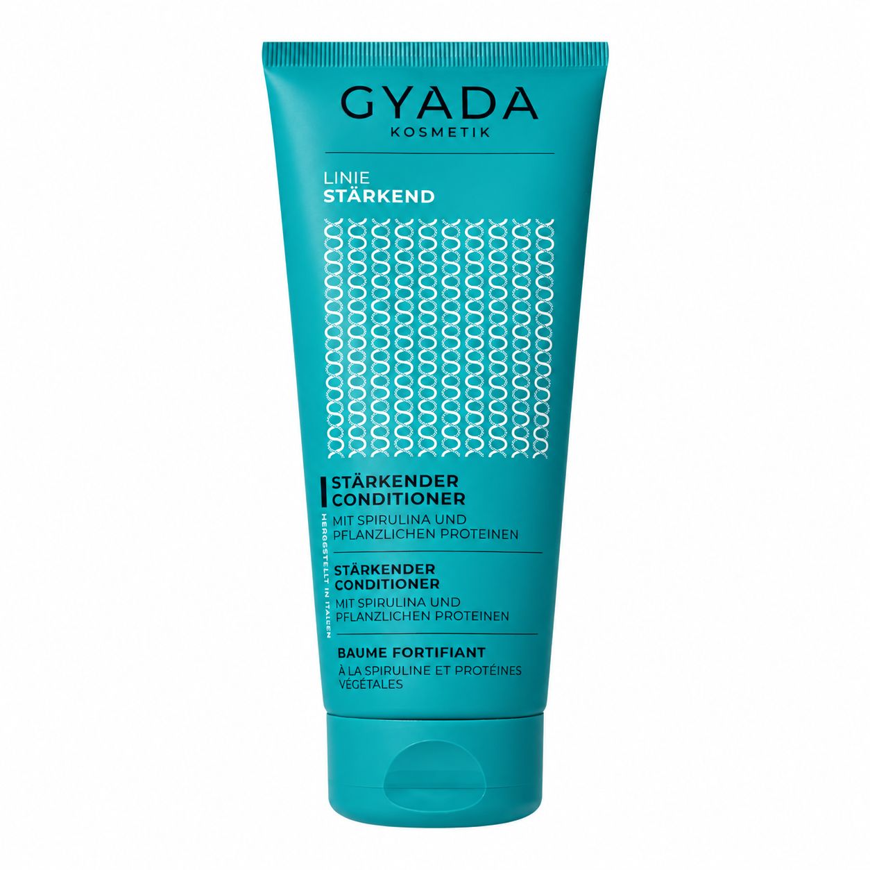 Türkiser GYADA Kosmetik Stärkender Conditioner mit Spirulina und pflanzlichen Proteinen.