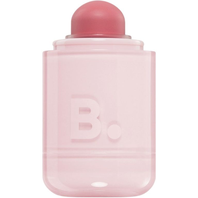 Ein einzelner rosa Behälter mit einem rosa Rouge-Stift oben und dem Logo "B.".