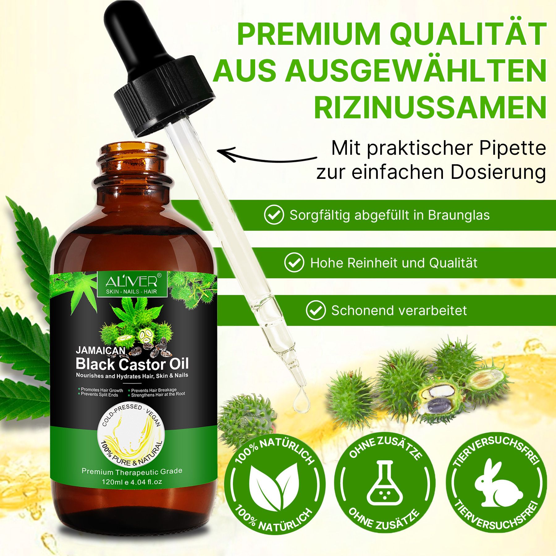 ALIVER Haaröl Rizinusöl Castor Oil für Hautpflege