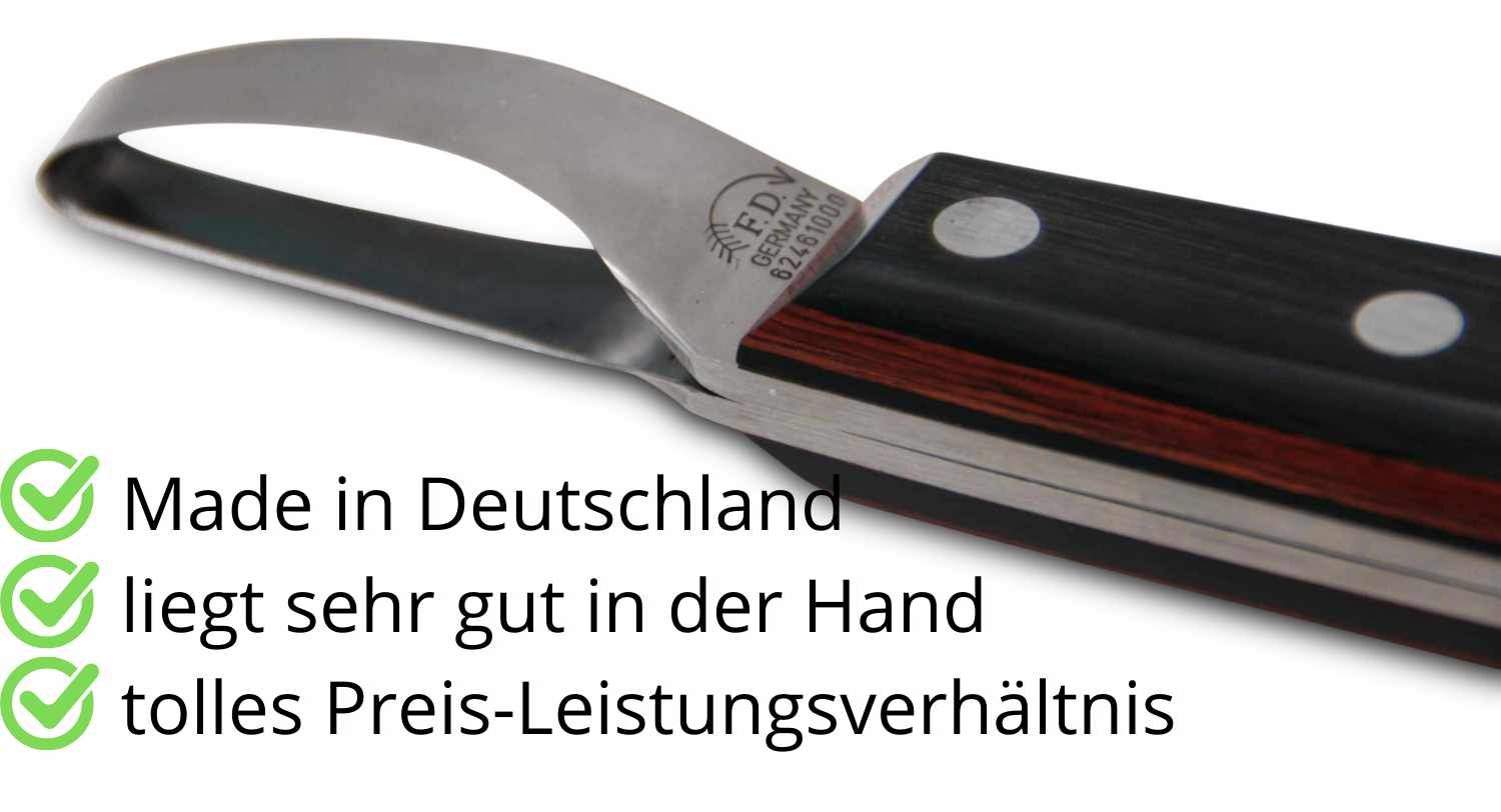 Hufmesser mit Holzgriff. Made in Germany. Liegt gut in der Hand. Gutes Preis-Leistungsverhältnis.