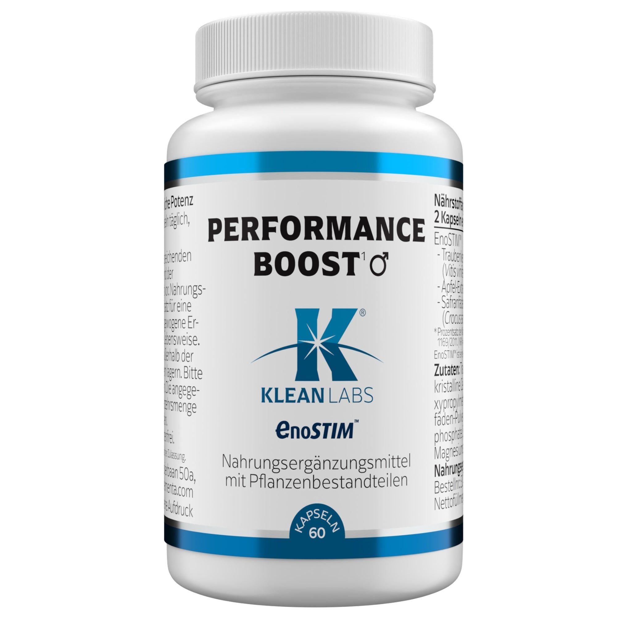Klean Labs Performance Boost Kapseldose mit 60 Kapseln, Nahrungsergänzungsmittel mit Pflanzenbestandteilen.
