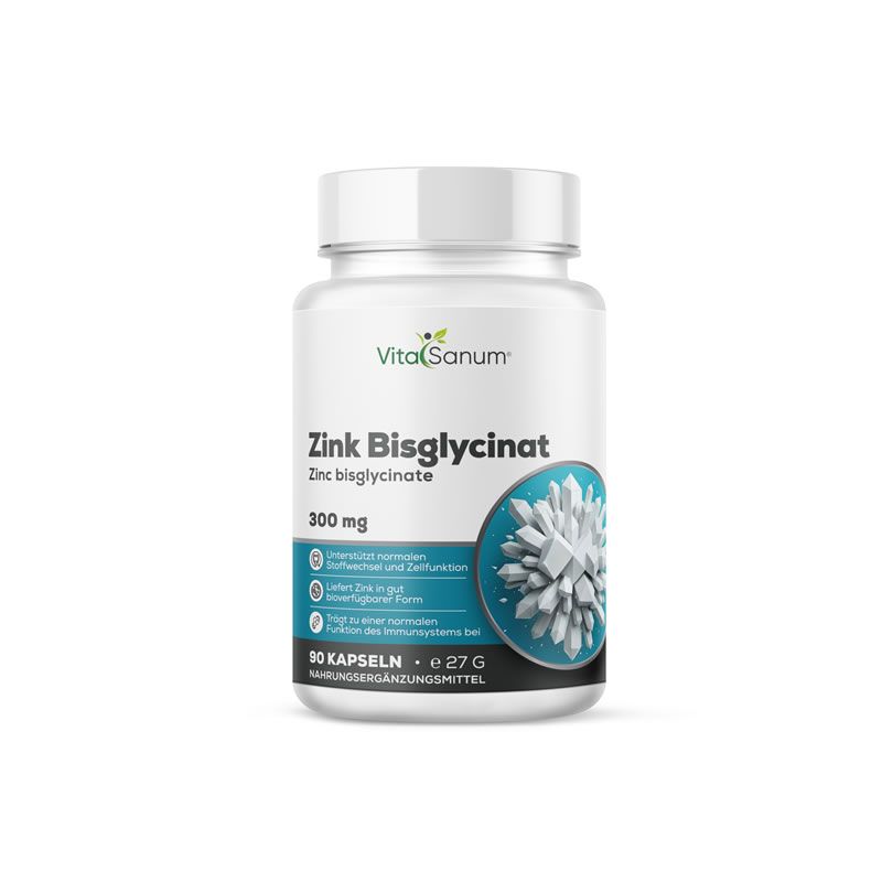 VitaSanum Zink Bisglycinat Kapseln, 90 Stück, 300 mg Zink pro Kapsel.