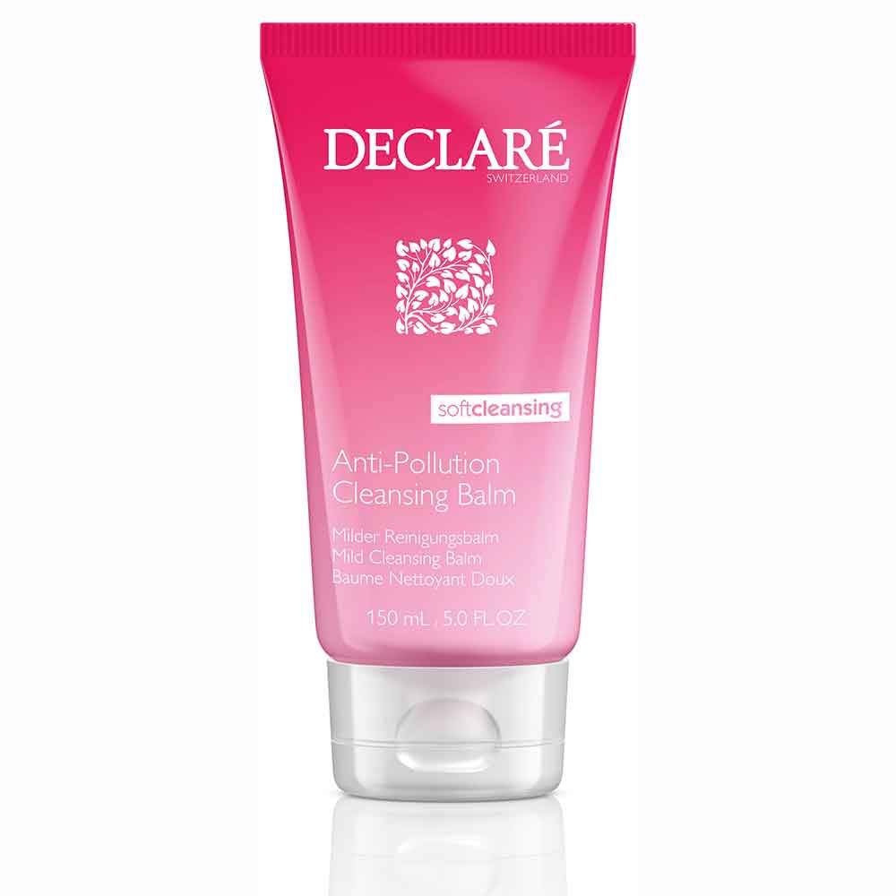 Rosa Tube mit weißem Deckel. DECLARÉ-Logo und Produktbezeichnung. Text: Anti-Pollution Cleansing Balm, 150 ml.