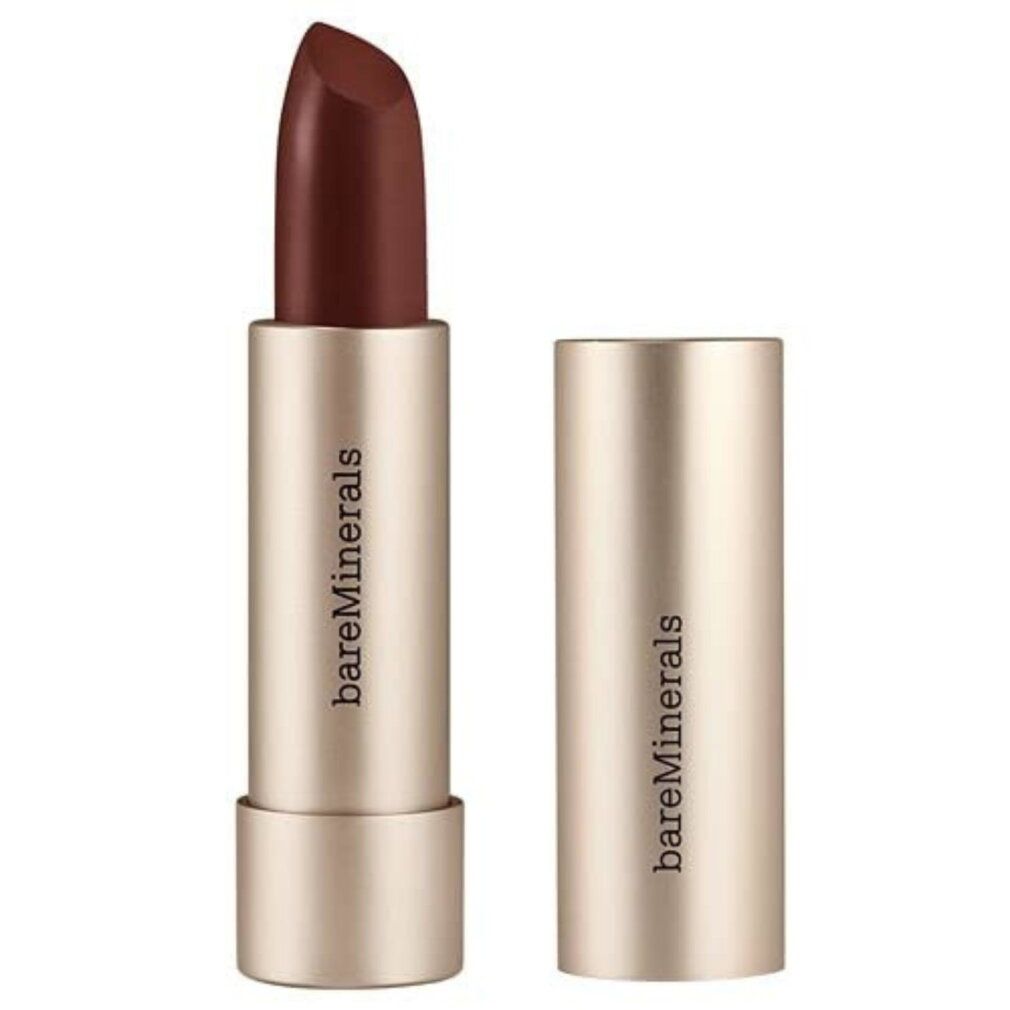 Bareminerals Mineralist Hydra-Smoothing Lipstick in Integrity, goldfarbene Hülse, aufgeschraubt.
