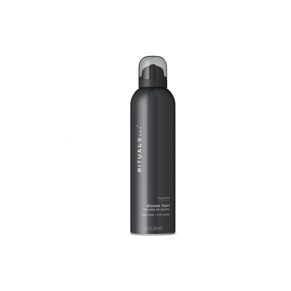 Dunkelgraue Sprühflasche mit schwarzem Deckel. Schriftzug RITUALS. Produktname und Volumen.
