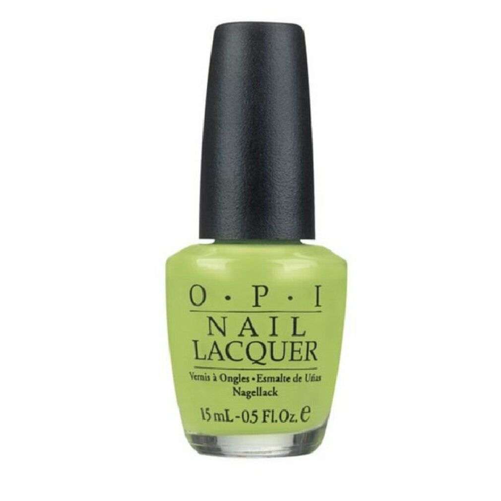 OPI Nagellack, hellgrün. Schwarzer Deckel. Schriftzug: OPI NAIL LACQUER. Volumen: 15 ml - 0.5 FL.OZ.e.