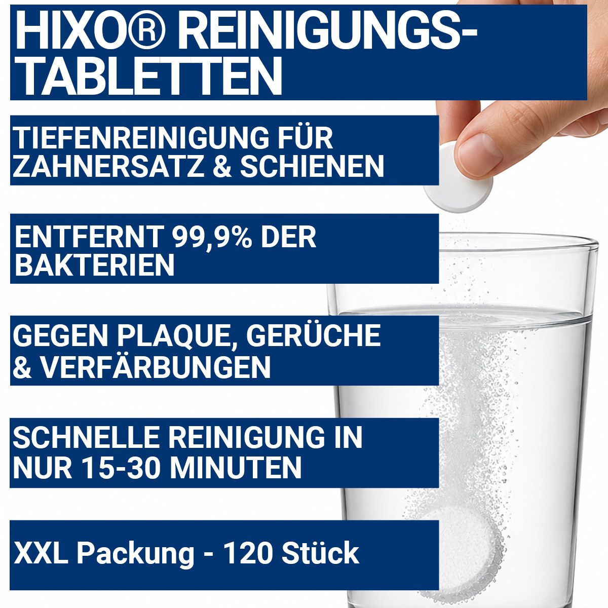 HIXO 120x Reinigungstabletten Gebissreiniger für Zahnersatz Retainer