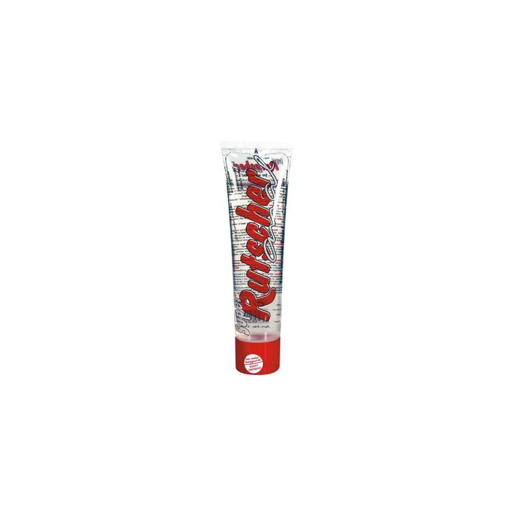 Transparente Tube mit rotem Verschluss. Aufdruck: SexMAX, Super Rutscher, roter Schriftzug. Text: ...for more fun!