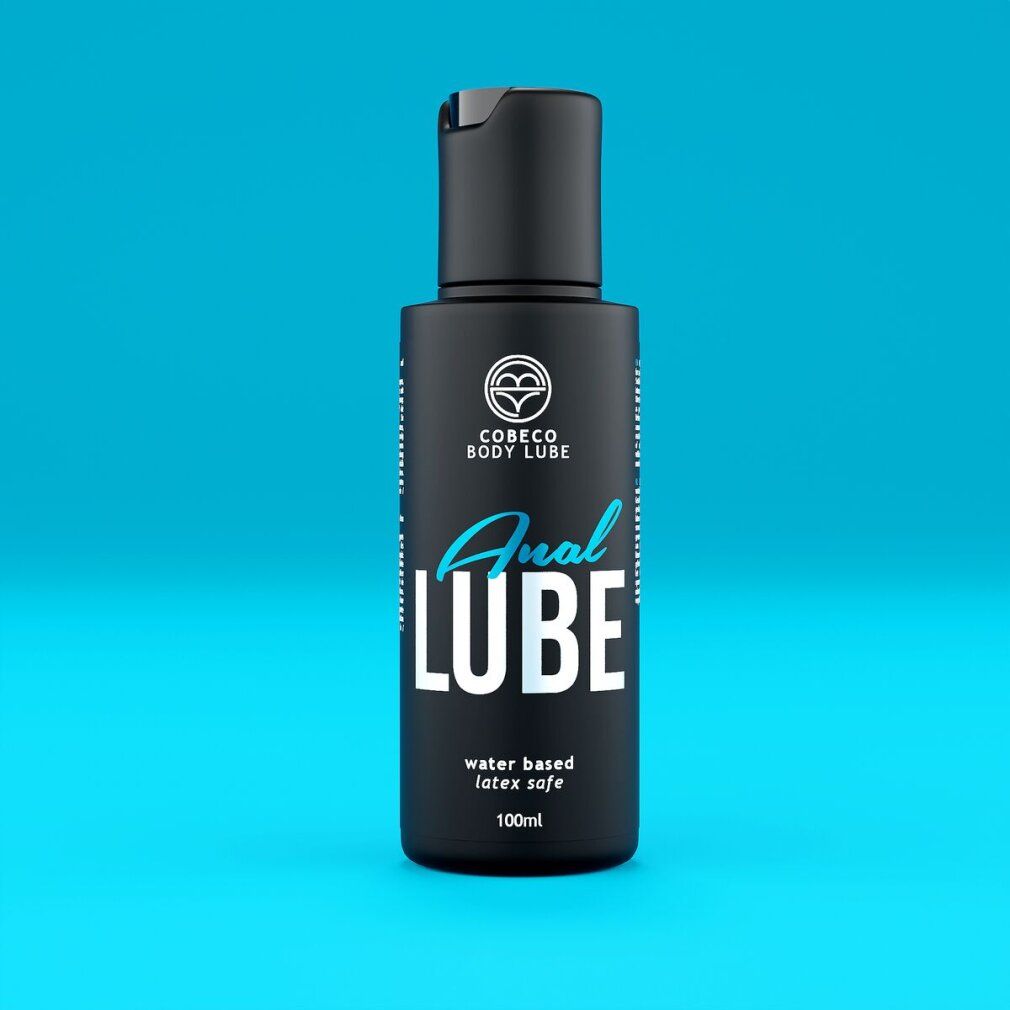 Schwarze Flasche mit Anal Lube Aufschrift, wasserbasiert, latextauglich, 100ml.