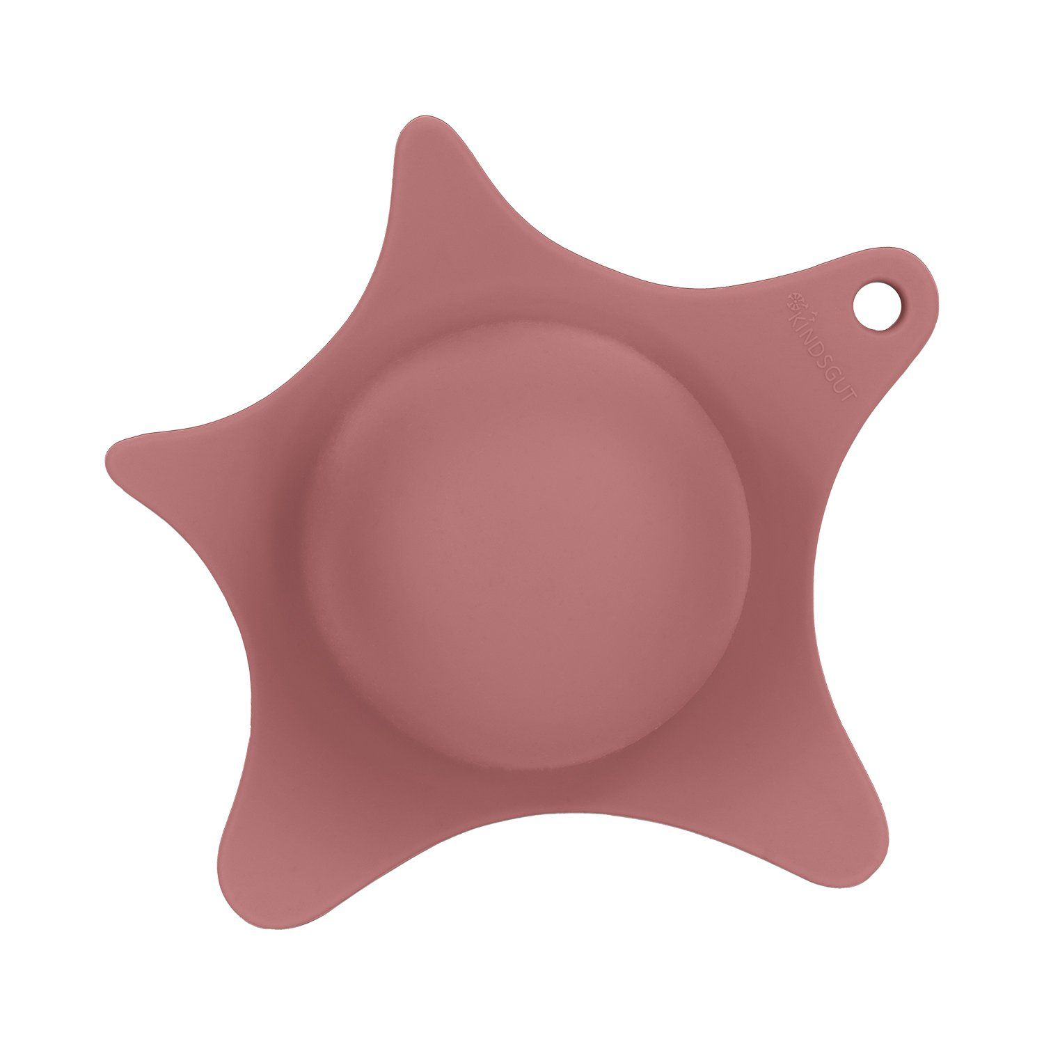 Rosa Duschhilfe, von oben gesehen. Sternförmige Basis mit einem kreisförmigen, erhöhten Mittelteil und einem Loch.