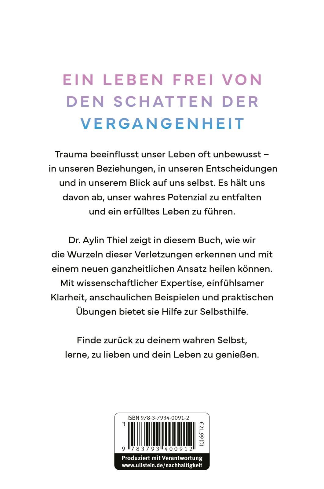 Buchcover: Titel "Trauma endlich überwinden". Autor: Dr. Aylin Thiel. Spiegel Bestseller. Frau springt in die Luft.